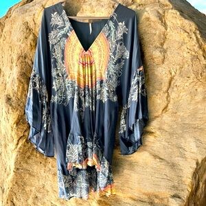 Free People Navy and Orange Floral Tunic
